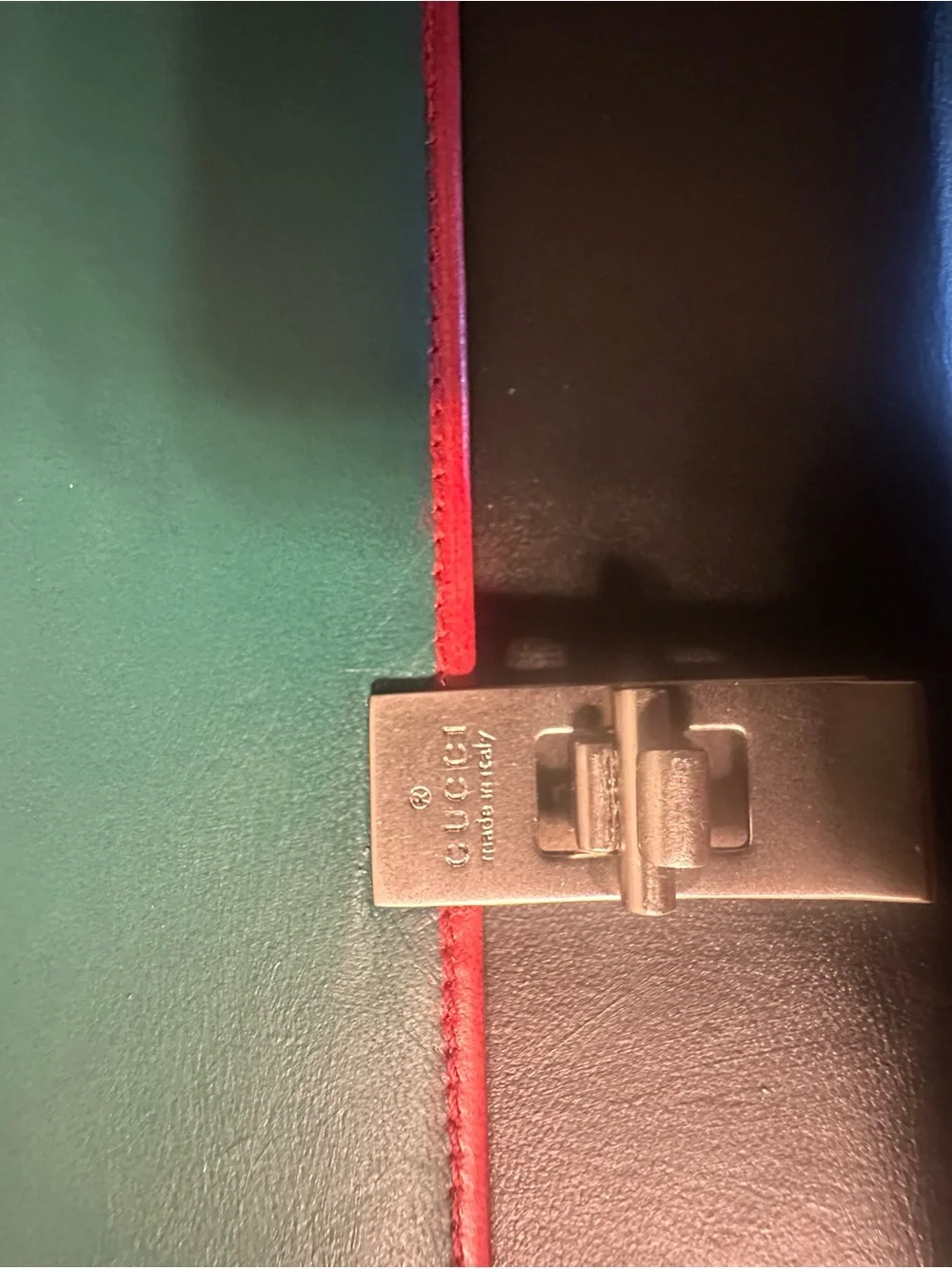 Gucci Green and Black Leather Clutch with Red Trim